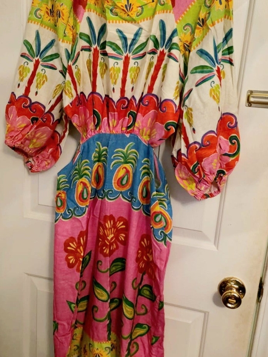 FARM Rio Dresses & Skirts - Farm Rio Vibrant Hand-Painted Floral Maxi Dress in Pink, Blue & White